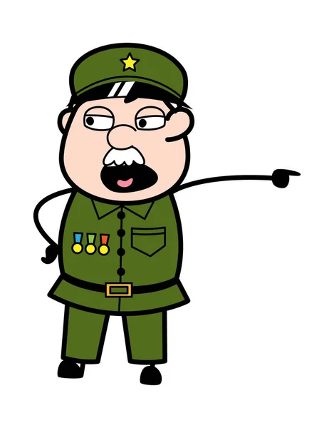 Señalando Hombre Militar Ilustración Dibujos Animados — Vector de stock