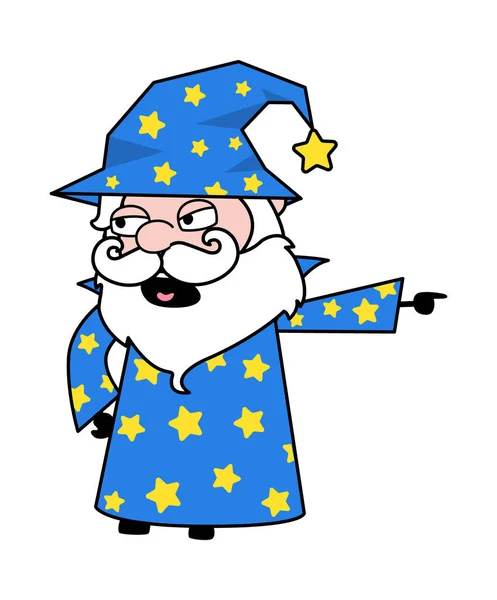 Pointing Wizard Cartoon Illustration — Stockvektor