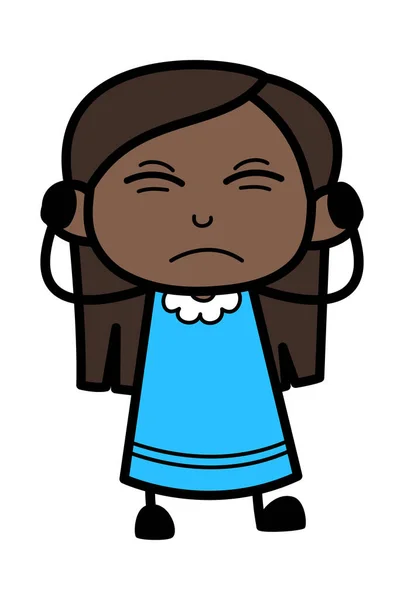 Cubriendo Los Oídos Negro Chica Dibujos Animados — Vector de stock