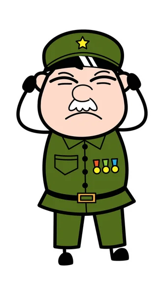 Täcka Öron Militär Man Cartoon — Stock vektor