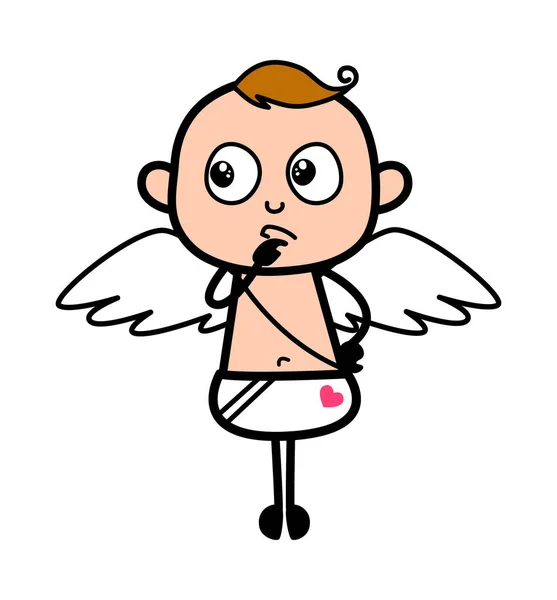 Kreslený Anděl Vážně Přemýšlí — Stockový vektor