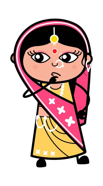 Cartoon Indian Woman Thinking Seriously — Stockový vektor