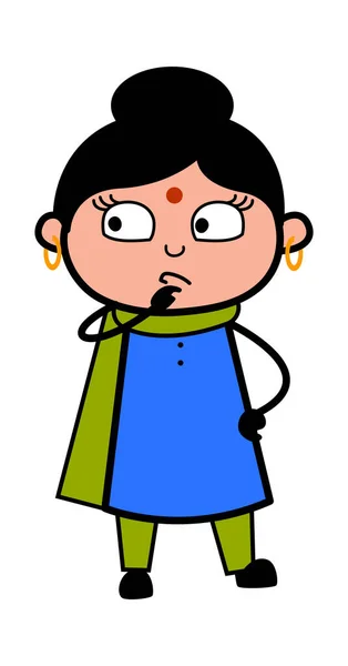 Cartoon Indian Lady Thinking Seriously — Stock Vector
