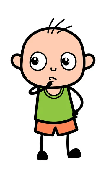Cartoon Bald Boy Vážně Přemýšlí — Stockový vektor
