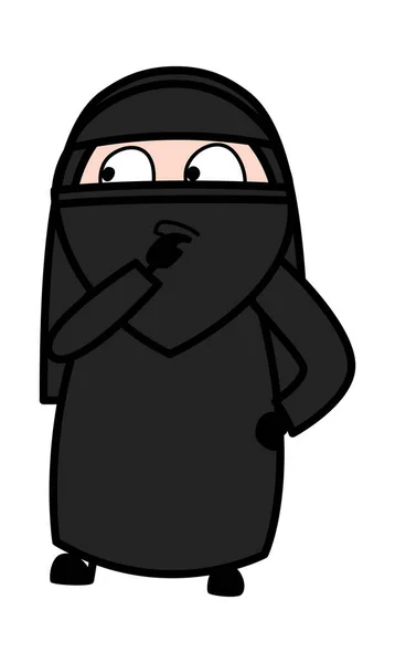 Cartoon Muslim Woman Myšlení Vážně — Stockový vektor