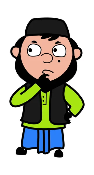 Cartoon Moslim Man Serieus Denken — Stockvector