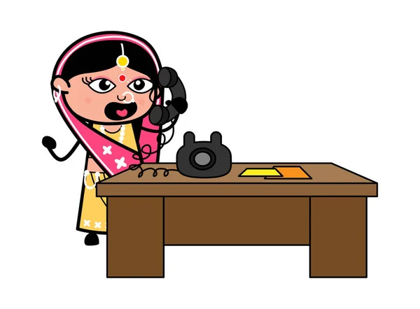 Γελοιογραφία Ινδική Γυναίκα Μιλάει Στο Τηλέφωνο — Διανυσματικό Αρχείο