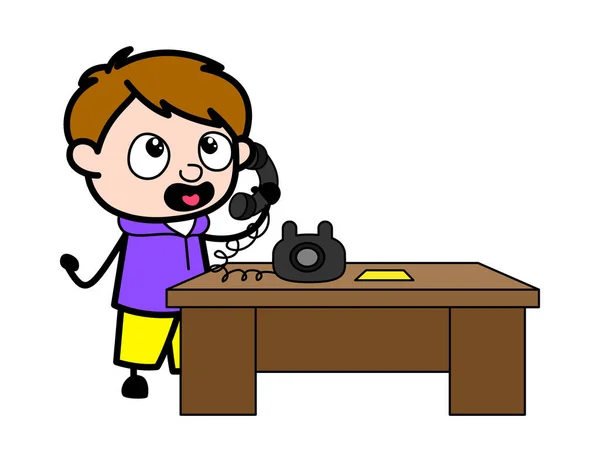 Cartoon Boy Falando Telefone — Vetor de Stock