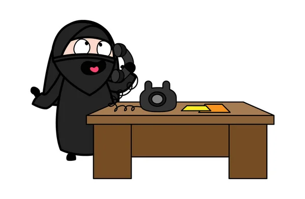 Dessin Animé Femme Musulmane Parlant Téléphone — Image vectorielle