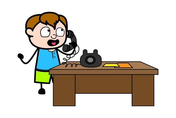 卡通片 少年男孩 讲电话 — 图库矢量图片