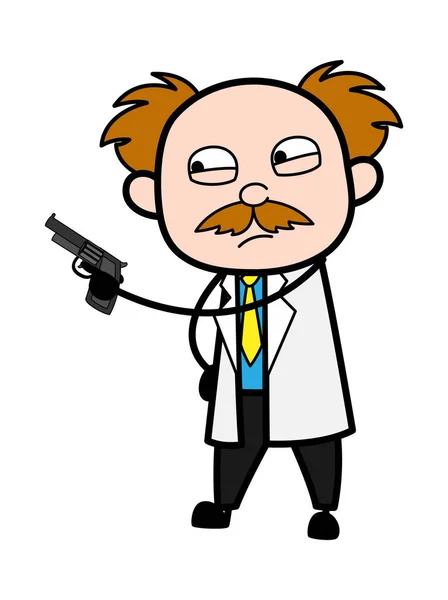 Cartoon Scientist Pointing Gun — Stockový vektor