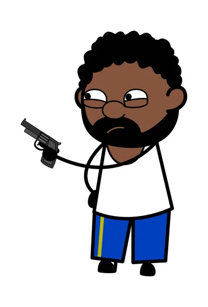 Caricatura Hombre Afroamericano Apuntando Pistola — Archivo Imágenes Vectoriales