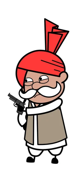 Cartoon Haryanvi Old Man Pointing Gun — 스톡 벡터