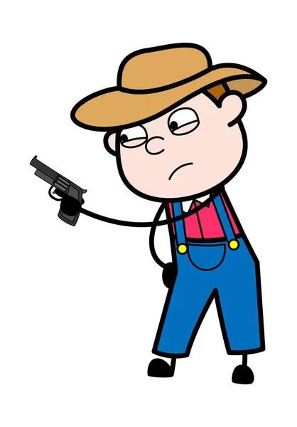 Cartoon Farmer Σημαδεύοντας Όπλο — Διανυσματικό Αρχείο