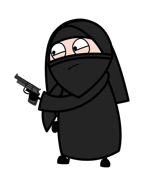 漫画イスラム教徒の女性銃を指す — ストックベクタ