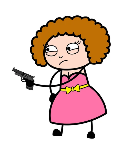 Cartoon Young Lady Pointing Gun — стоковый вектор