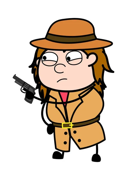 Cartoon Investigator Punting Gun — Stockvector