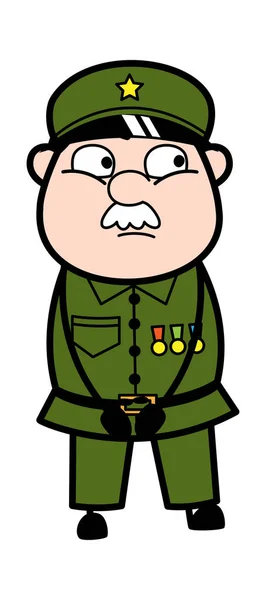 Blyg Militär Man Cartoon — Stock vektor