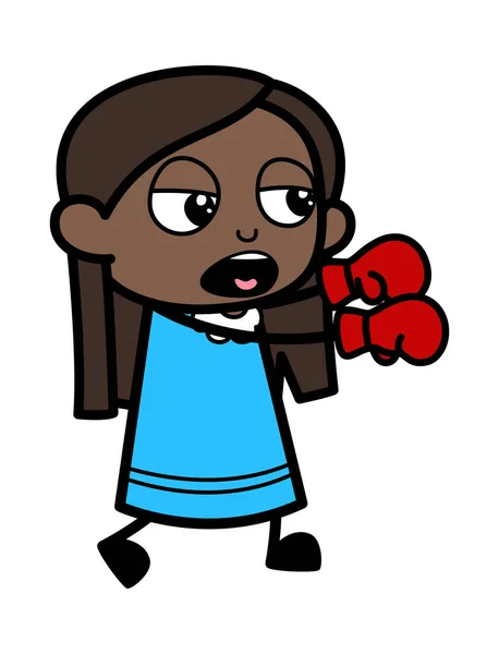 Dibujos Animados Negro Chica Boxeo — Vector de stock