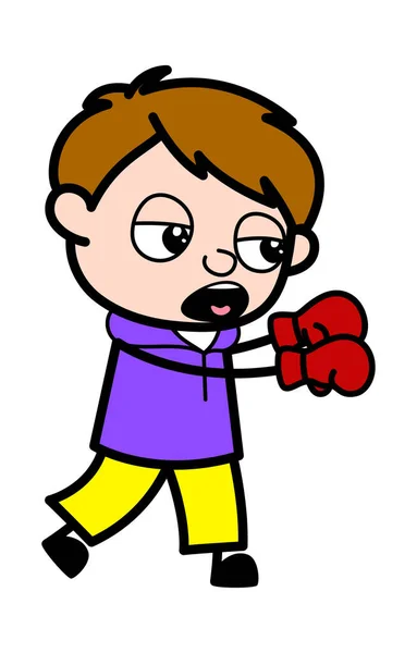 Dibujos Animados Boy Boxeo Ilustración — Vector de stock