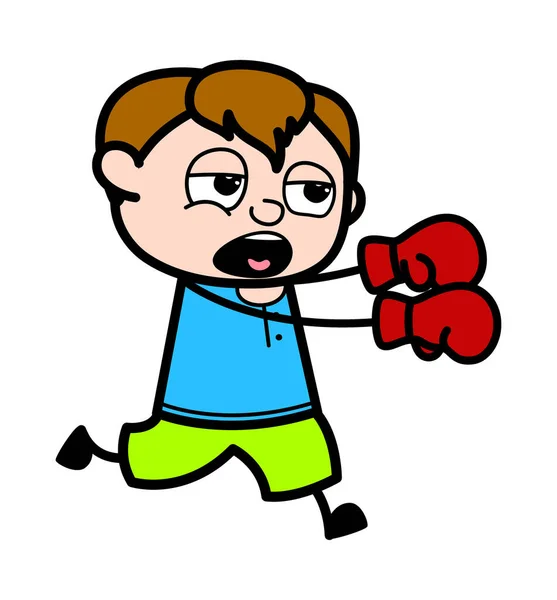 Dibujos Animados Adolescente Chico Boxeo — Vector de stock