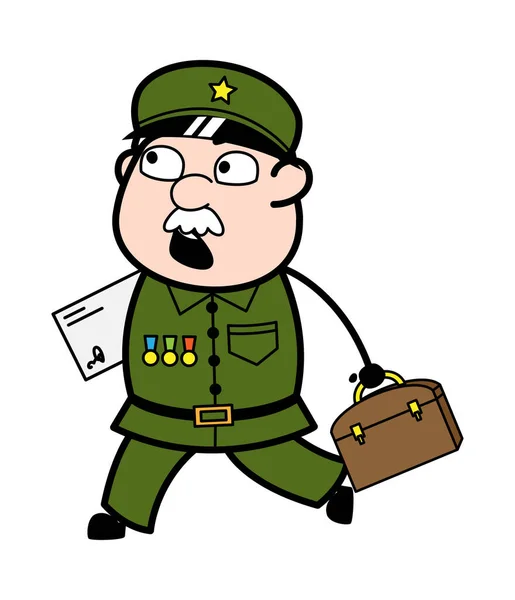 Desenhos Animados Militar Homem Vai Para Escritório —  Vetores de Stock