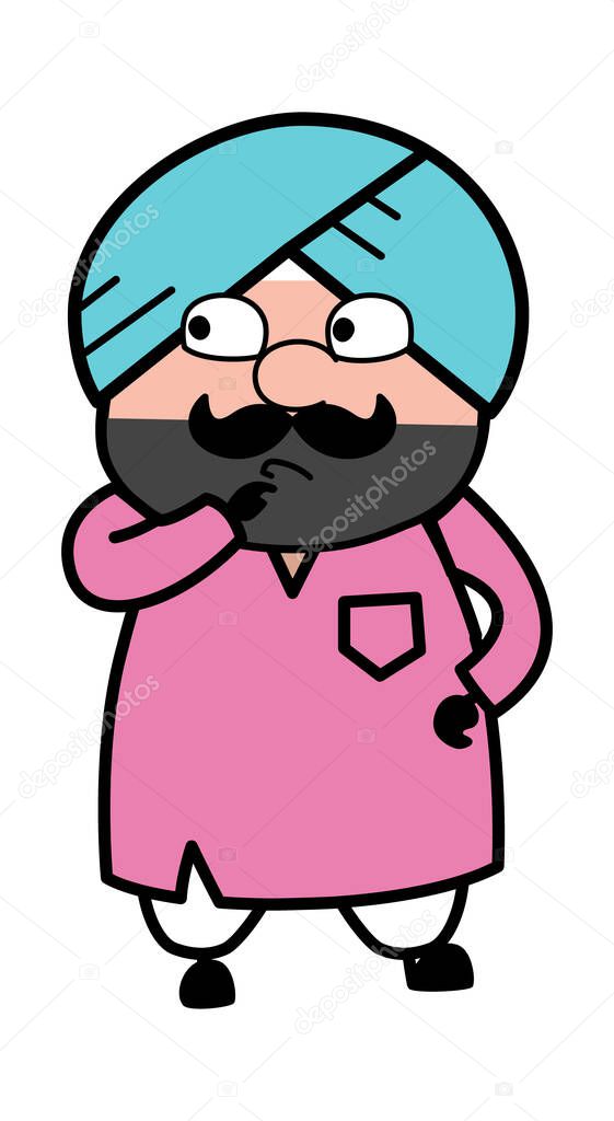 Cartoon Cute Sardar thinking seriously