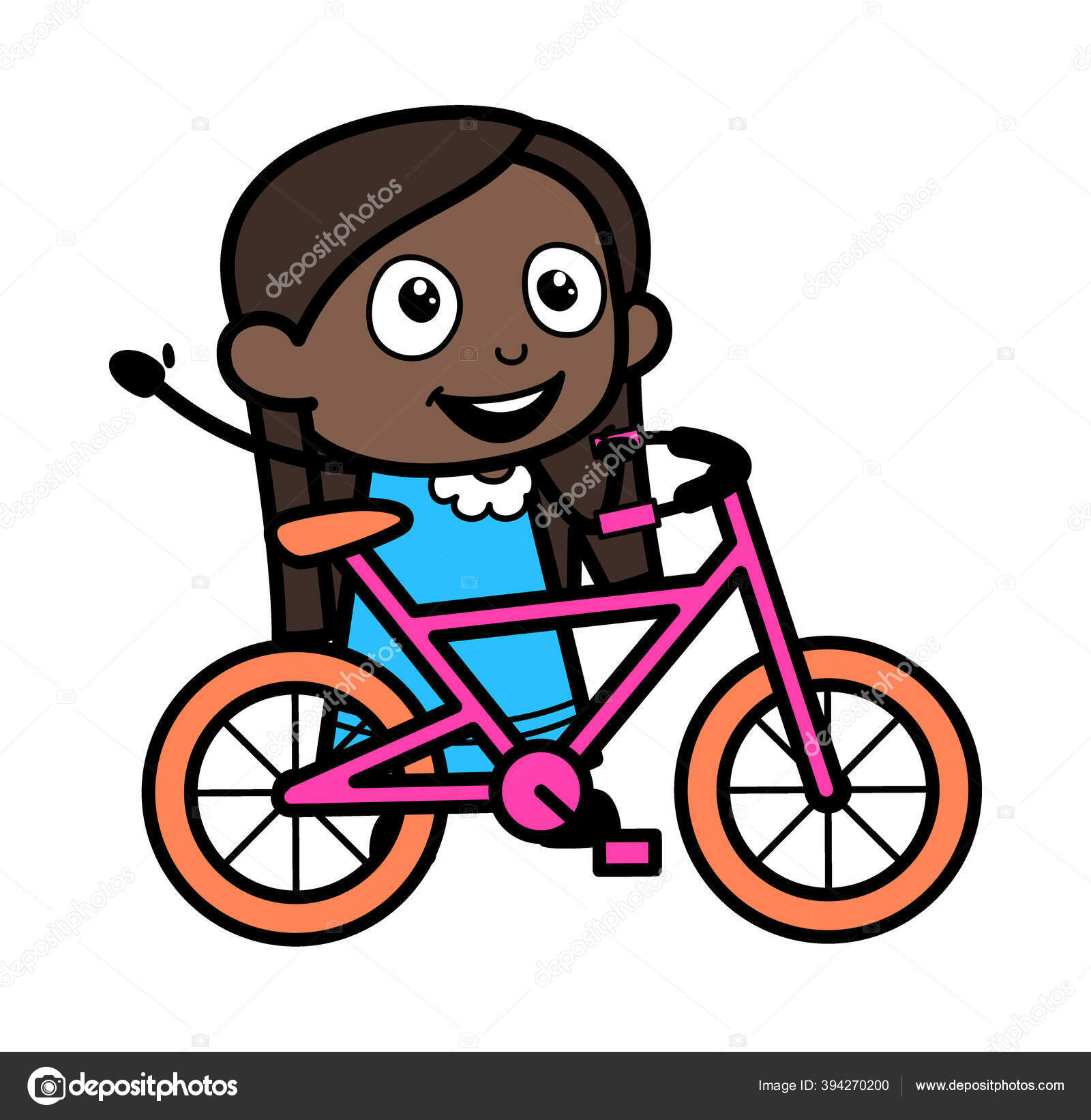 Kartun Black Girl Dengan Sepeda Stok Vektor Lineartist 394270200