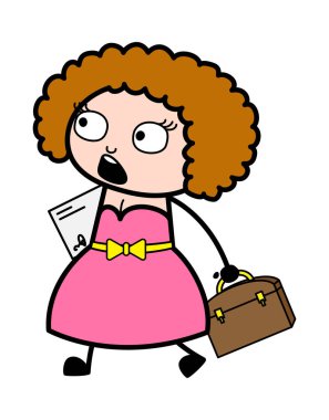 Çizgi filmdeki genç bayan ofise gidiyor.