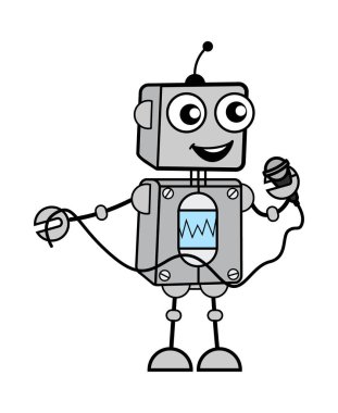 Cartoon Robot holding Mic clipart