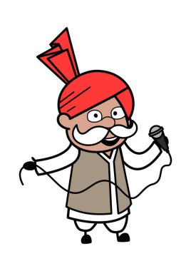 Cartoon Haryanvi Old Man holding Mic clipart