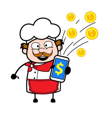 Çizgi film İşadamı Mobil Para Gösteriyor