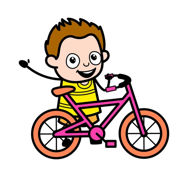 Cartoon Junge Mit Fahrrad — Stockvektor