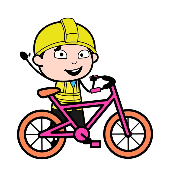 Cartoon Ingenieur Mit Fahrrad — Stockvektor