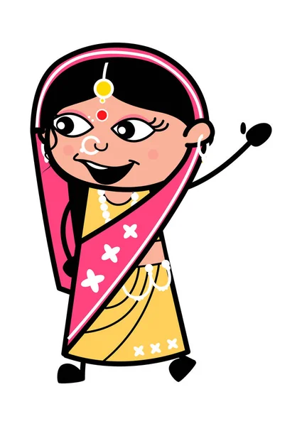卡通印度女人打招呼 — 图库矢量图片