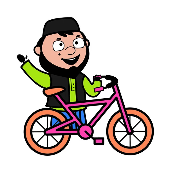 Karikatur Muslimischer Mann Mit Fahrrad — Stockvektor