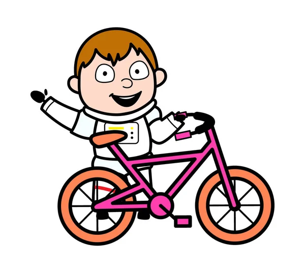 Cartoon Astronaut Mit Fahrrad — Stockvektor