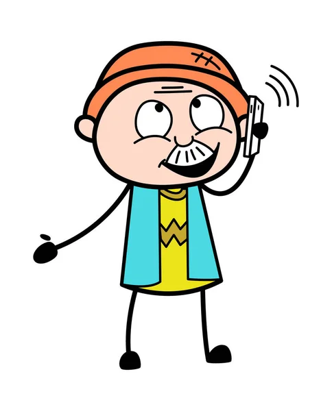 Zeichentrick Opa Spricht Auf Dem Handy — Stockvektor
