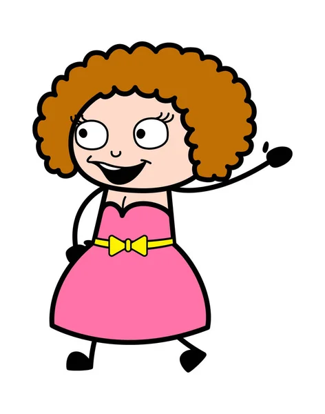 Cartoon Young Lady Říká Ahoj — Stockový vektor