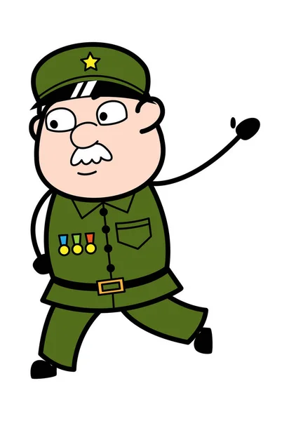 Levantado Mano Militar Hombre Dibujos Animados — Vector de stock