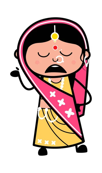 Dibujos Animados Mujer India Ilustración Pensativa — Archivo Imágenes Vectoriales