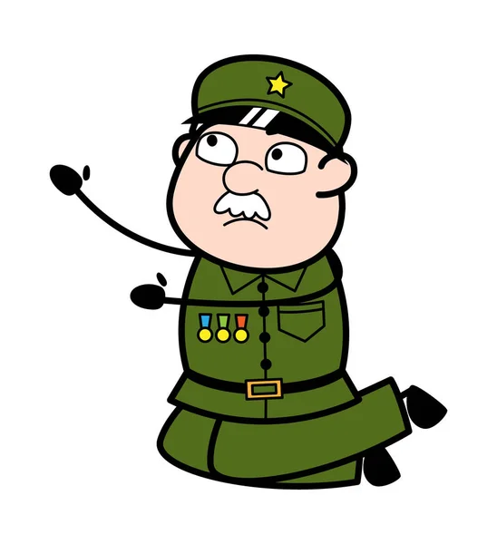 Caricatura Militar Hombre Mendigando Ilustración — Vector de stock