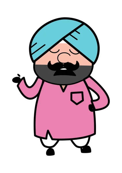 Dibujos Animados Lindo Sardar Pensativo — Vector de stock