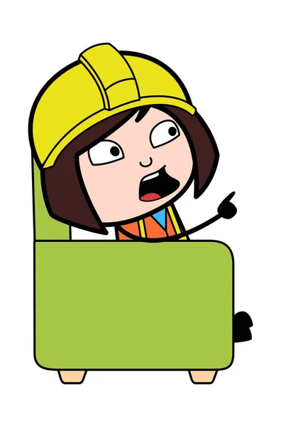 Cartoon Lady Engineer Sedí Pohovce — Stockový vektor
