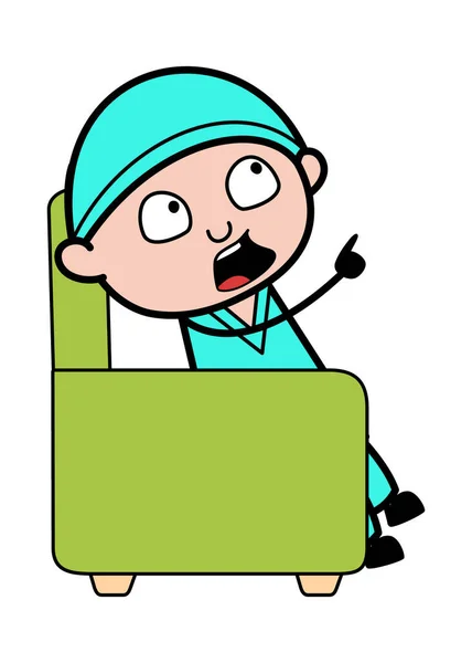 Cartoon Chirurg Sitzt Auf Sofa — Stockvektor