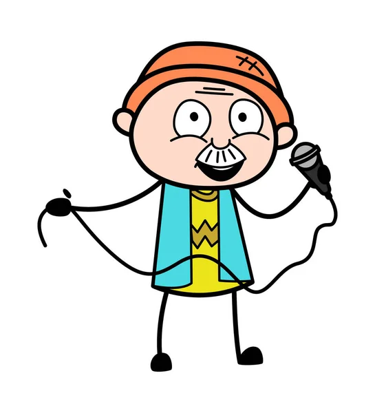 Cartoon Grandpa Holding Mic — Stockový vektor