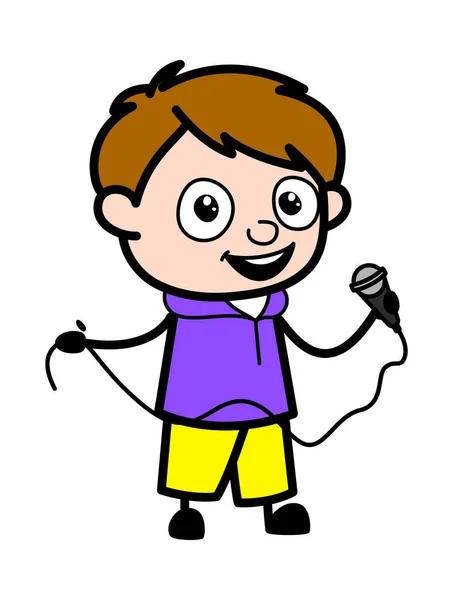 Cartoon Boy Sosteniendo Micrófono — Vector de stock