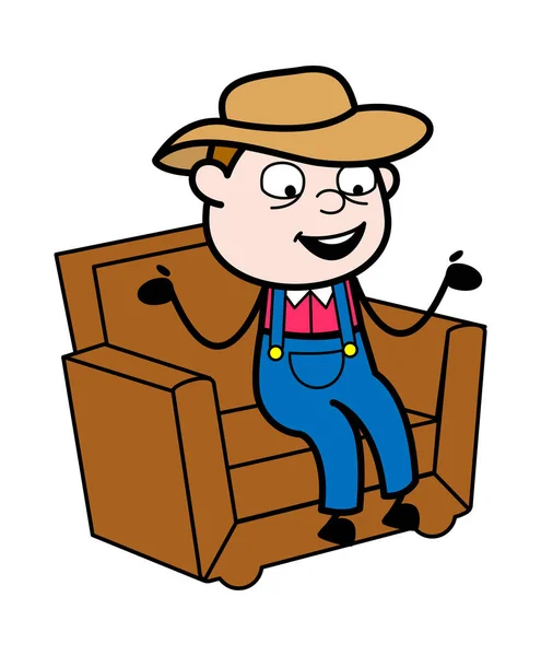 Cartoon Farmer Snakker Sofa – stockvektor