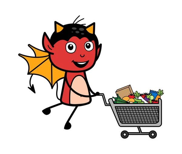Cartoon Devil Shopping Cart — Stock Vector