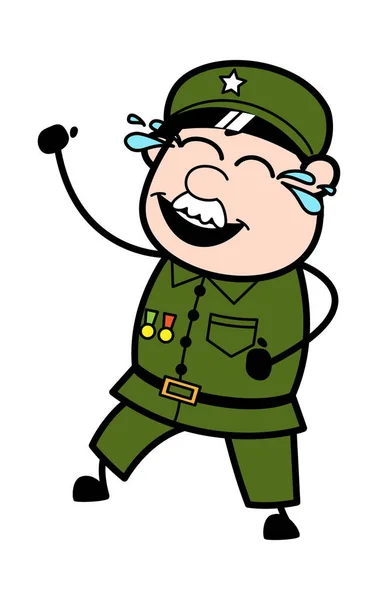 Caricatura Militar Hombre Riendo — Vector de stock